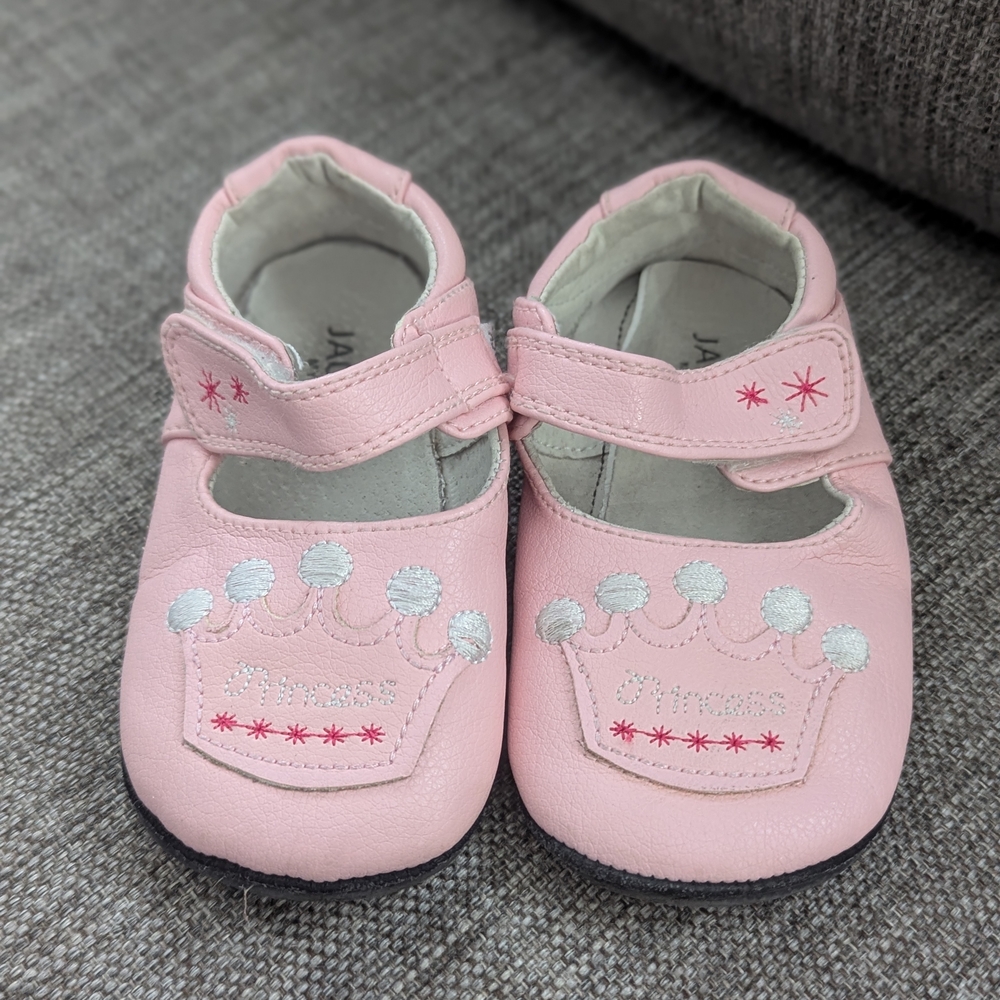 2/$25 Jack & Lily Baby Shoes Size 6 Pink Leather Princess Crown Velcro Soft Sole